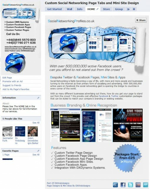 Custom Pages, Tabs & MiniSites On Facebook SocialNetworkingProfiles Facebook Page